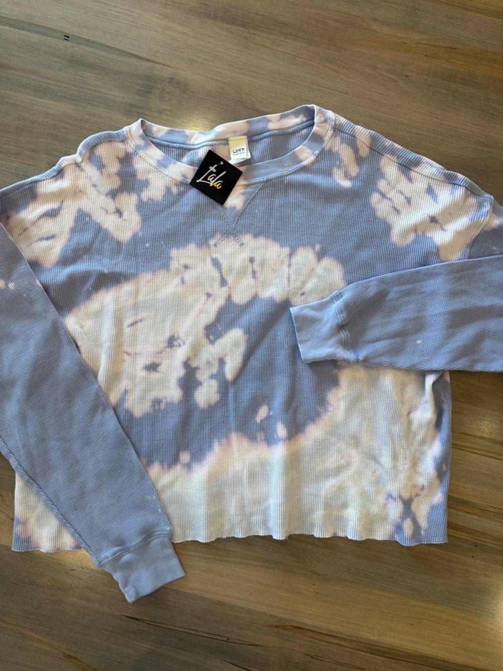 Love Vintage Lavender & Cream Tie-Dye Waffle Knit Top NWT